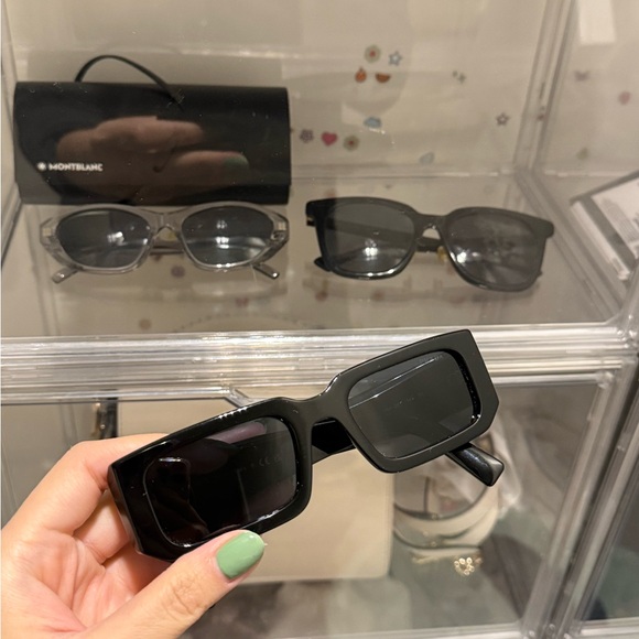 Prada Glossy Black Logo Rectangular Sunglasses - Picture 2 of 10